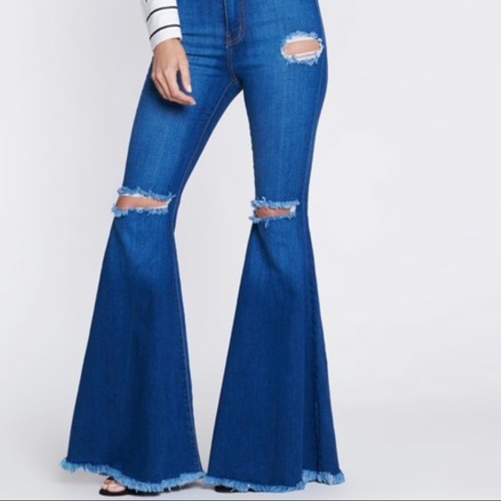 Bell Bottom High Waisted Extra Distressing